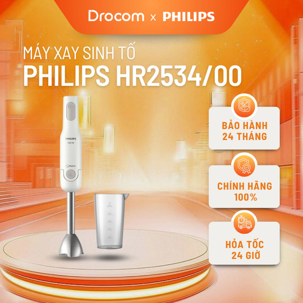 Máy Xay Sinh Tố Cầm Tay PHILIPS HR2534 HR2531 HR2537 Promix 650W xay nhanh nhuyễn mịn xay thịt đồ ăn dặm đánh trứng