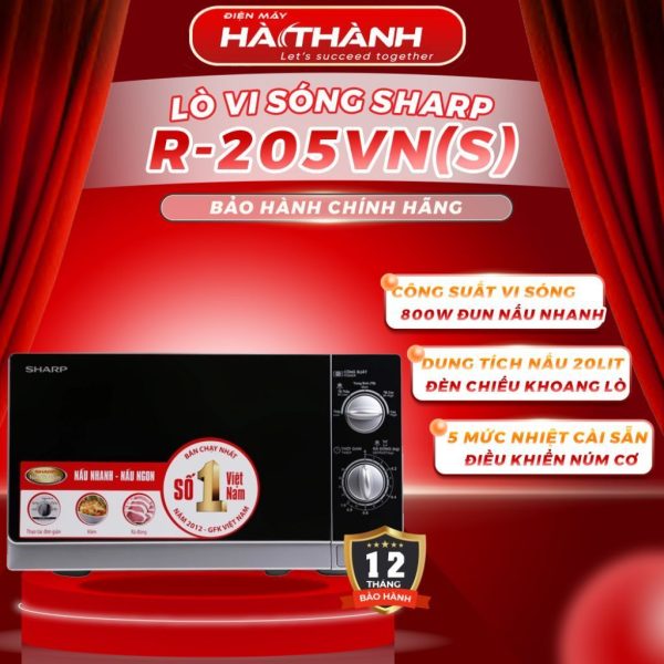 Lò Vi Sóng Sharp R-205VN(S), 20Lit - 800w, Khoang Lò Tráng men, Hàng Chính Hãng