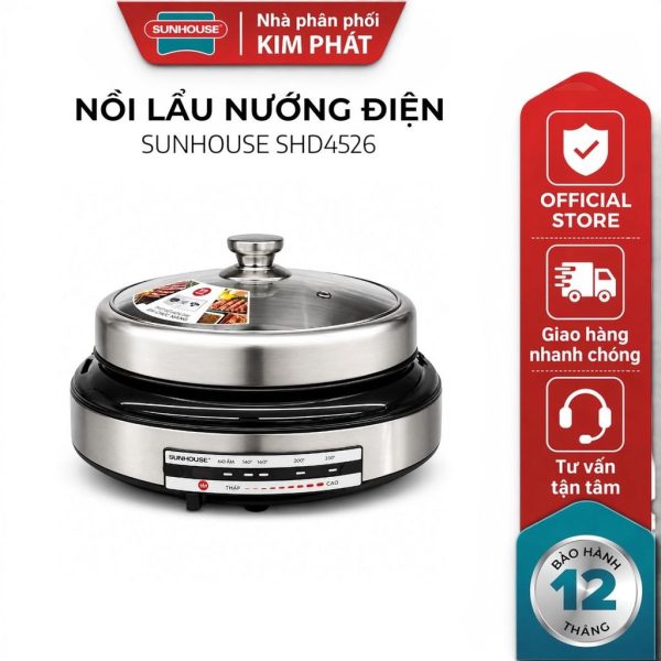 Nồi lẩu nướng điện Sunhouse SHD4526 4 L 2 trong 1